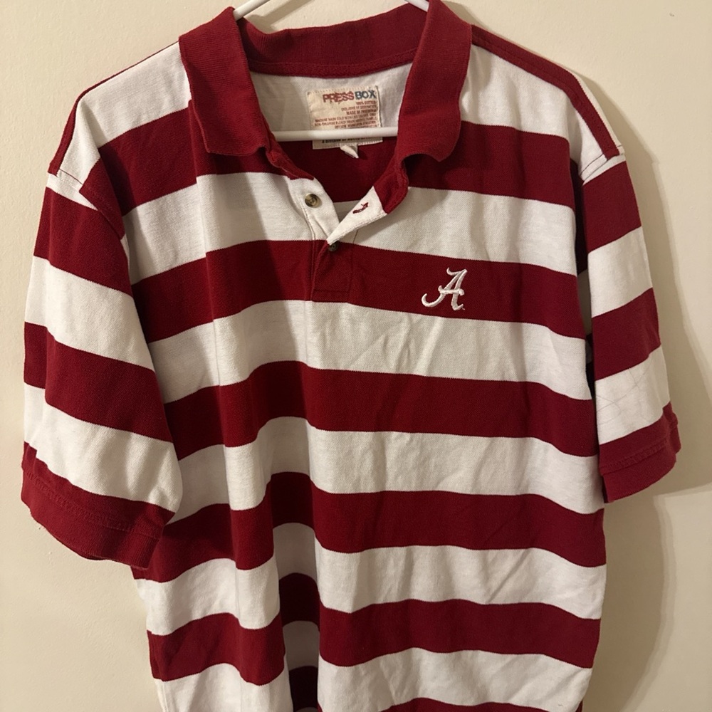 Pressbox Men's Alabama Polo with Crimson and White Stripes